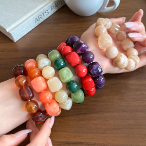 Acrylic Irregular Square Round Beads Bracelet for Women Men Geometric Handmade Vintage Bangles Wide Couple Jewelry Pulsera V