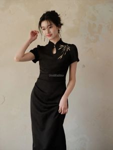 simple elegant daily chinese qipao dress ethnic solid color handmade embroidery cheongsam new vintage slim fitting dress
