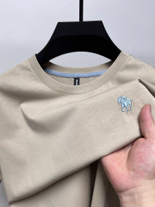 Trendy luxury brand short sleeve men T-shirt summer skin friendly breathable casual round neck high-end pony embroidery Paul top