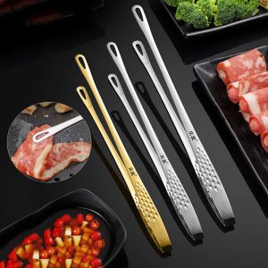 Stainless Steel Barbecue Food Tongs Korean Barbecue Long Handle Steak Clip Non-Slip Hollow Meat Clip BBQ Accessories
