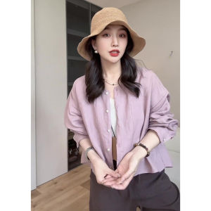 เสื้อเชิ้ตผู้หญิงผ้าฝ้ายลินินบางสุดหรูหรา ฤดูใบไม้ผลิและฤดูใบไม้ร่วง 2025 ใหม่ ดีไซน์เรียบง่าย ศิลปะ เสื้อคลุมกันหนาว