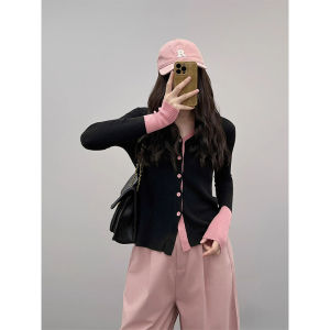 เสื้อคาร์ดิแกนถักแขนยาวผู้หญิง ฤดูใบไม้ร่วง/ฤดูหนาว แฟชั่น เสื้อชั้นใน ดีไซน์เก๋ไก๋ แขนยาว ปกโปโล ปกโปโล