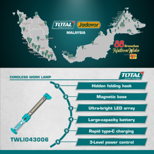 TOTAL Tools 300~75 Lumens Rechargeable LED Work Light W/magnetic base  - TWLI043006