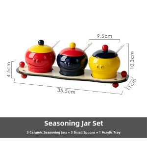 Ceramic Seasoning Jar Kitchen Salt Shaker Storage Box Set Home Beautiful Oil Hot Sauce Jar Spice Container Cute Cartoon Style