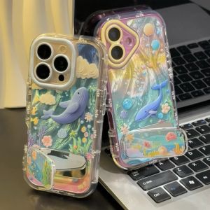 Fashionable Oil Painting Whale Silicone Phone Case Full Protection Soft Silicon Womens Style Apple 16 Series Creative Customizable