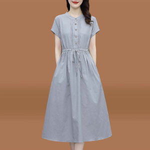 MAIMEI | ชุดเดรสผ้าไหมน้ำแข็งคอตตอนฤดูร้อนสำหรับผู้หญิง ทรงเอ กระโปรงสั้น แขนสั้น ทรงเข้ารูป สไตล์เกาหลี แบรนด์เนมสุดไฮเอนด์