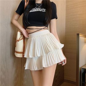 Váy Ngắn Xếp Ly Màu Trắng Cỡ Lớn Cho Nữ Mùa Xuân Hè Chống Ánh Nắng Váy Ngắn Xếp Ly Cạp Cao Phong Cách Ngọt Ngào Và Cay Nồng