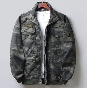 เสื้อแจ็คเก็ตแบบมีแขนสีพรางสำหรับผู้ชาย ฤดูใบไม้ผลิและฤดูใบไม้ร่วง เสื้อคลุมกันหนาวแบบสวมหัว ชุดทำงานแบบลำลองสำหรับผู้ชาย