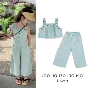 SETELAN ANAK PEREMPUAN KOREAN STYLE TOP CELANA LONGGAR DENIM JEANS APLIKASI BORDIR