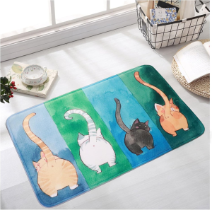 VIKAMA Cartoon Watercolor Cat Floor Mat Anti-slip Water Absorbing Bathroom Floor Mat Childrens Bedroom Carpet Home Decoration