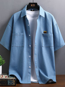 Áo Sơ Mi Denim Phong Cách Mùa Hè Bằng Kẻ Sợi Băng Thun Dễ Thương Tay Ngắn
