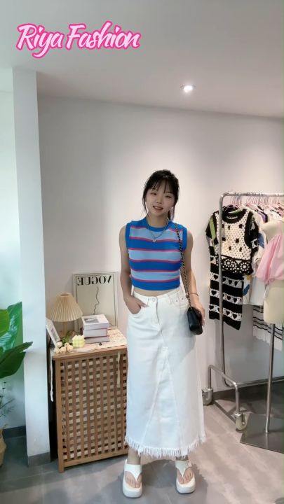 【STOCK+COD】Riya high waist maong long skirt High Quality