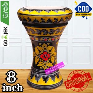 Gendang Atau Darbuka Kayu 8 inch Hitam Gold Rolling Putih