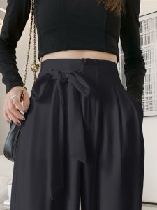 White Design Sensation Womens Spring Autumn Wide Leg Pants Belted Loose High Waist Comfortable Breathable Casual Trousers