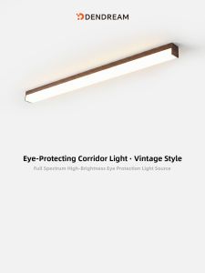 DENGJIAN | French Mid-century Style Walnut-colored Retro LED Long Strip Ceiling Light