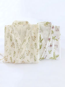 Japanese-Style Kimono Pajamas Pajamas Womens Spring and Summer Thin Pure Cotton Gauze Washed Crepe Lace Sweat Steamed Bathrobe Home Wear