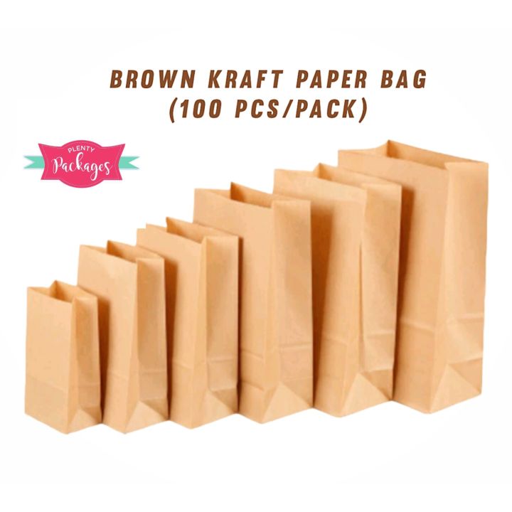 Small Supot 100 PCS Small Brown Kraft Paper Bag/ Grocery Bag/ Take-Out Bag (SIZE #1 ...