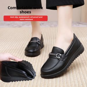 Comfortable Anti-Slip Womens Shoes for Work Suitable for Standing Long Hours Slip-On round Toe Flat Heel Soft Bottom Shoes