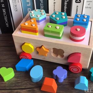 Wooden Blocks Matching Toy with Cube Shape and Number Color Mainan Blok Kayu