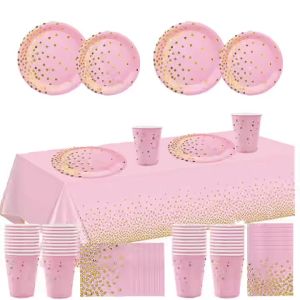 Pink Gilded Theme Birthday Party Supplies Tableware Set Tableware Paper Cups Plates Napkins Birthday Party Supplies Wedding