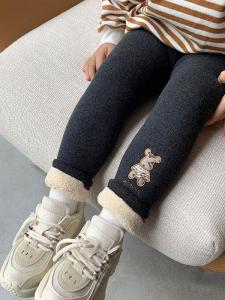 Thickened Lamb Velvet Lined Integrated Fleece Winter Trousers for Girls Childrens Outerwear Warm Pants Korean Style Long Pants