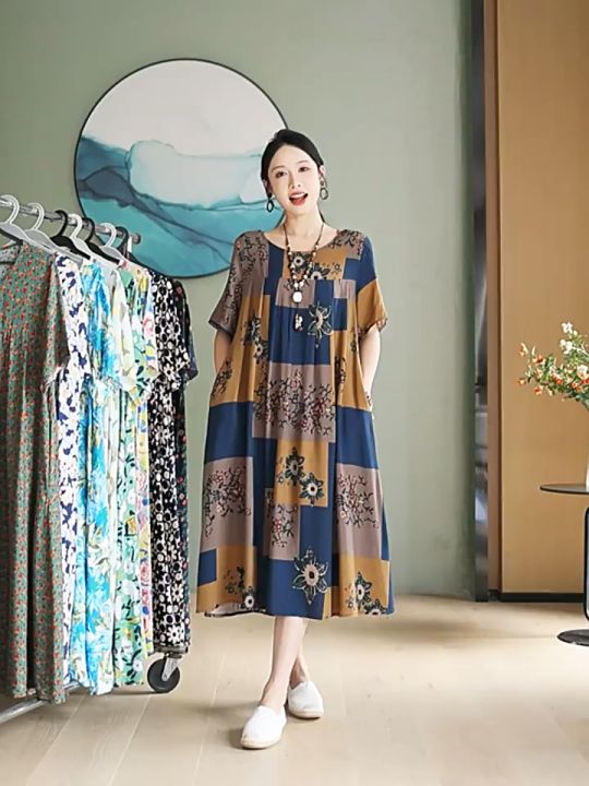 Floral Dress For Middle-Aged Elderly Women Large Size Casual Fashionable  Midi-Length Dress 6006-06 Lazada PH