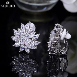 SEQUITO Delicate Pave AAA CZ Zirconia Crystal without Piercing Stud Earring Silver Plating Women No Hole Ear Jewelry for Party Clip Earrings SE741