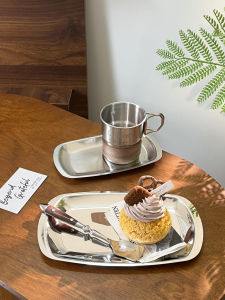 Ins Stainless Steel Plate Rectangular Shape Dessert Coffee Serving Tray Metal Tea Water Plate Retro Style Polished Surface Universal Use