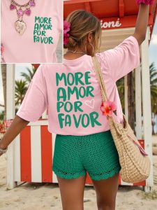 More Amor Por Favor Womens Tee - Retro Spanish Love Graphic Casual Summer Top oversized t shirt shirts for women