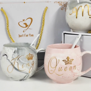 【EONMIR】Mable Mug Mr Mrs Crown Mug Anniversary Wedding Gift Birthday Gift Doorgift Gift Coffee Cup Set & Spoon Ceramic Mug Gift Box Set Couple Mug / Customize / Hantaran Kahwin Hadiah Cawan Murah Cawan Kopi Cawan Murah