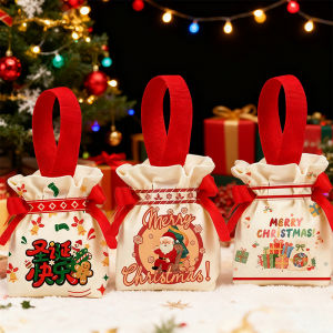 Christmas Gift Bag for Candy Biscuit Apple Packaging Christmas Decorations 2026 New Year Gifts Drawstring Bag