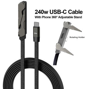 240W 2-IN-1 USB C to USB C Fast Charging Foldable Bracket Data Cable USB Adapter USB To Type C Desktop Phone Holder Charge Wire
