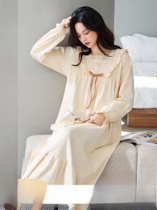 MiiOW | Váy ngủ cotton tay dài mùa hè cho nữ Váy ngủ cotton nguyên chất cỡ lớn MiiOW Váy ngủ mặc nhà thoải mái thoáng khí