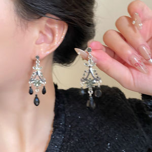 Elegant Black Tassel Earrings Luxury Fashion Womens Jewelry Unique Drop Earrings Triangle Shape Silver Plating Zirconia Stones