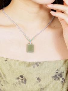 ZHOU LIU FU 周六福 Real Natural Hetian jade Necklace for Women Men Genuine Nephrite Jade Necklace Square Gemstone Healing Pendants Adjustable Handcrafted Jewelry Gifts for Her Birthday Anniversary 25.6-29.5"(65-75cm) Y0414291