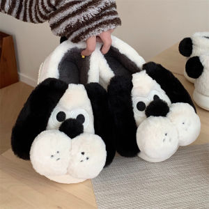 Thin Strip Rose Red Dog Full Heel Wrap Fluffy Shoes Bedroom Warm Non-Slip Womens Winter Fun Cotton Slippers