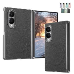 Magnetic Case For Samsung Galaxy Z Fold 8 Ultra 8/7/6/5 Luxury Leather Hinge Cover | Luxury leather plating magnetic cover with hinge protection. All-inclusive anti-fall screen shell for daily use(Black)