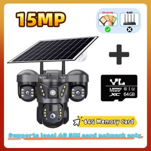 15MP 10X Zoom Triple Lens 4G Solar Camera Outdoor Triple Screen CCTV PIR Motion Detection Security Surveillance V380 Pro Camera