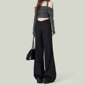 Black American Style High Waist Wide Leg Pants Womens Casual Trousers Slimming Loose Fit Straight Cut Autumn Fashion