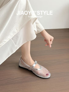 JIAOYU | Leather French Lace Hollow Ballet-Style Mary Janes