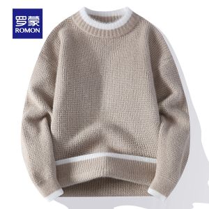 ROMON | เสื้อสเวตเตอร์ถักนิตติ้งคอตั้งทรงหลวมสำหรับผู้ชาย ฤดูใบไม้ร่วง/ฤดูหนาว แฟชั่นใหม่ อบอุ่น แขนยาว ปกติ โพลีเอสเตอร์
