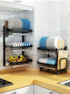 Stainless Steel Kitchen Drain Rack Dishware Storage Holder Wall Mounted Utensil Storage Organizer Nordic Style Three Layers