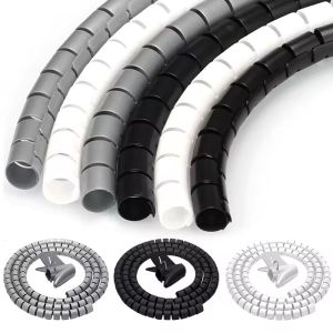 2 M ยืดหยุ่นเกลียวสายป้องกันสายเคเบิลคอมพิวเตอร์สายไฟป้องกันหลอดคลิป Organizer เครื่องมือการจัดการ 16/10 มม