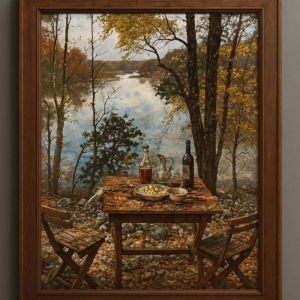 Tranh Nghệ thuật "Mùa Thu Bên Hồ" VIETSMART ART - Sơn dầu trên toan vải 45 x 60cm