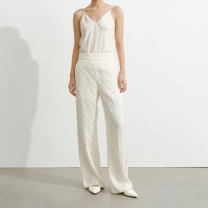 High Waist Flared Geometric Jacquard Trousers