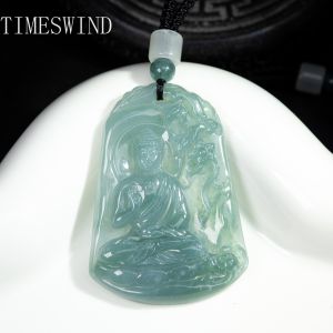 TIMESWIND Original A-type Jade Natural Vairocana Seated Buddha Lotus Pendant Women Men Necklace for Gift with Certificate