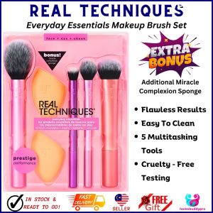 Real Techniques 5pcs Everyday Essentials Makeup Brush Set BLUSH FOUNDATION SHADOW HIGHLIGHTER CONCEALER