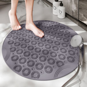 Round PVC Anti Slip Bath Mat with Sucker Drain Hole Soft Silicone Bathing Rugs Bathtub Shower Foot Massage Pad Bathroom Floor