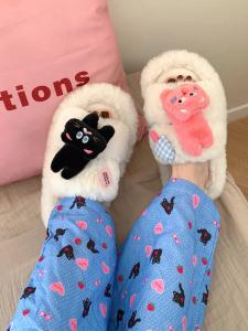 Dép Nữ Lông Mịn Dễ Thương Mùa Đông PVC Đế Ngoài Đế Trong Nhà Dép Cotton Thoải Mái Hoạt Hình Cho Học Sinh