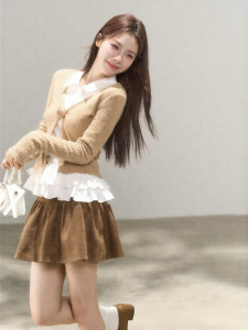 YIKEXIAOYEMEI | Áo Cardigan Len Có Tay Ôm Body Phong Cách Học Thuật